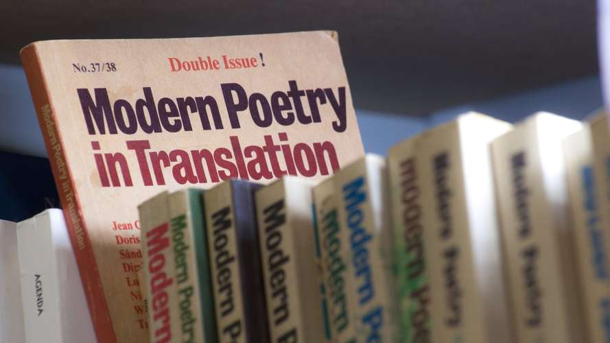 Modern Poetry in Translation books on a shelf