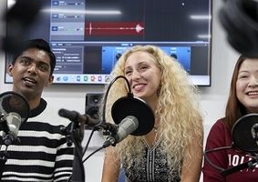 Students in a recording studio