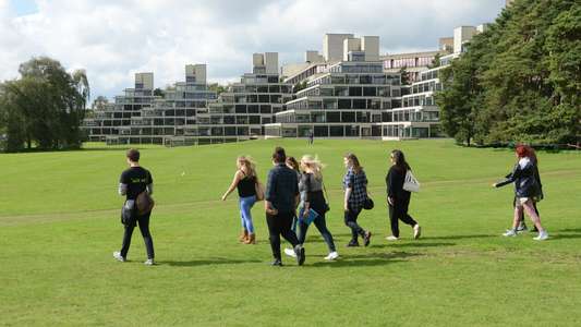 Prospective students and guests attending a tour at the September 2015 Open Day on campus.