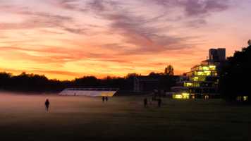 Dusk/Night time shot of the Ziggurats (Norfolk Terrace) and the SCVA