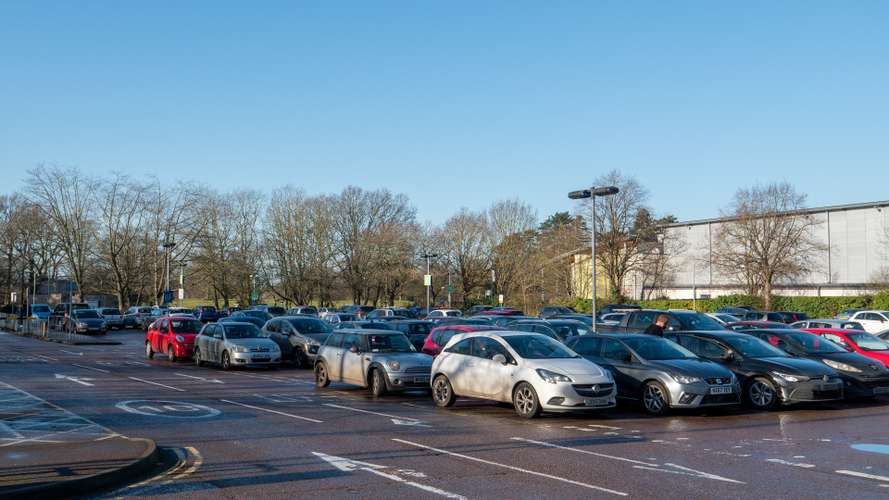 UEA main car park with cars parked looking towards Sportspark and Earlham Park
