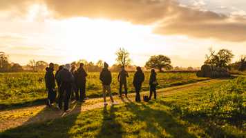 Global Development and Geography students in Holt, Norwich coastal area, taking part in an outdoor field trip at Eves Hill Farm.