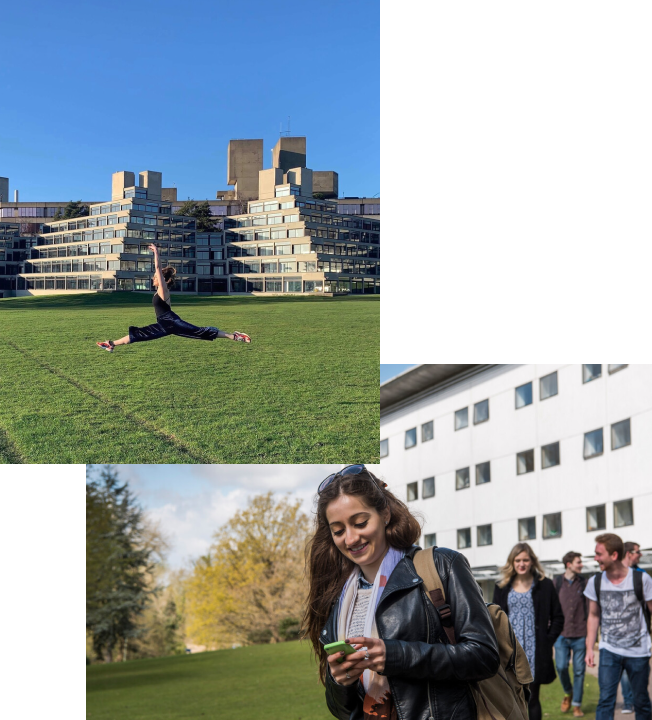 Images of students in front of accommodation