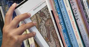 Translated European poetry book on a shelf