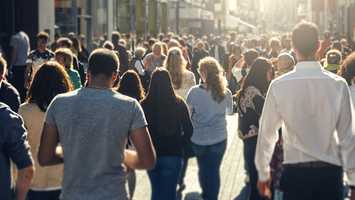 People walking in a street.