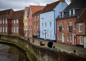 Colourful houses by the river in Norwich