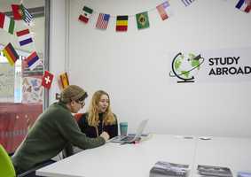 Students discussing study abroad