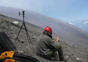 Students participating on a field trip- investigating Volcanoes