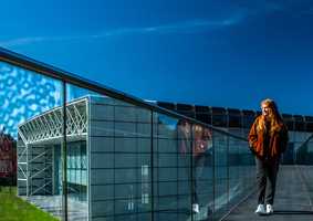 Student on glass walkway