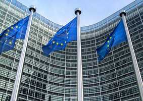 EU flags outside building