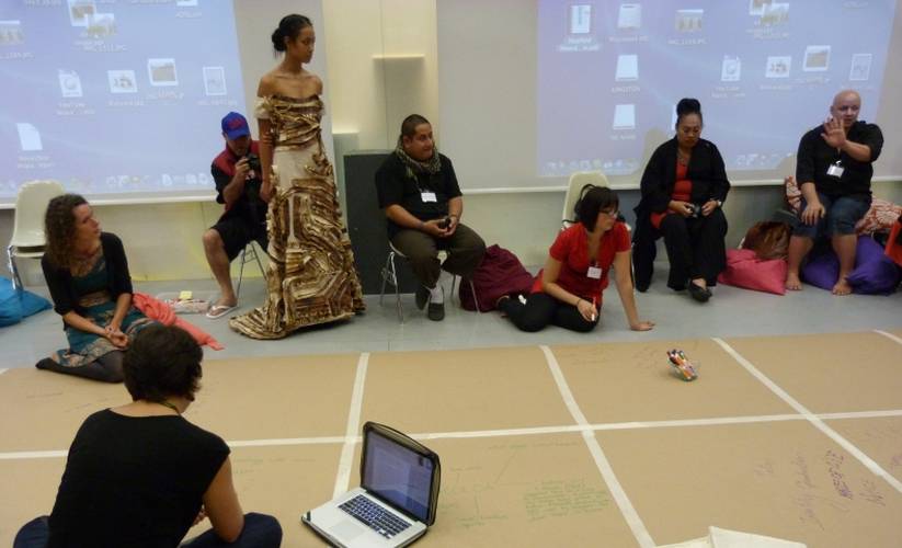 Lindah Lepou discussing her creations 